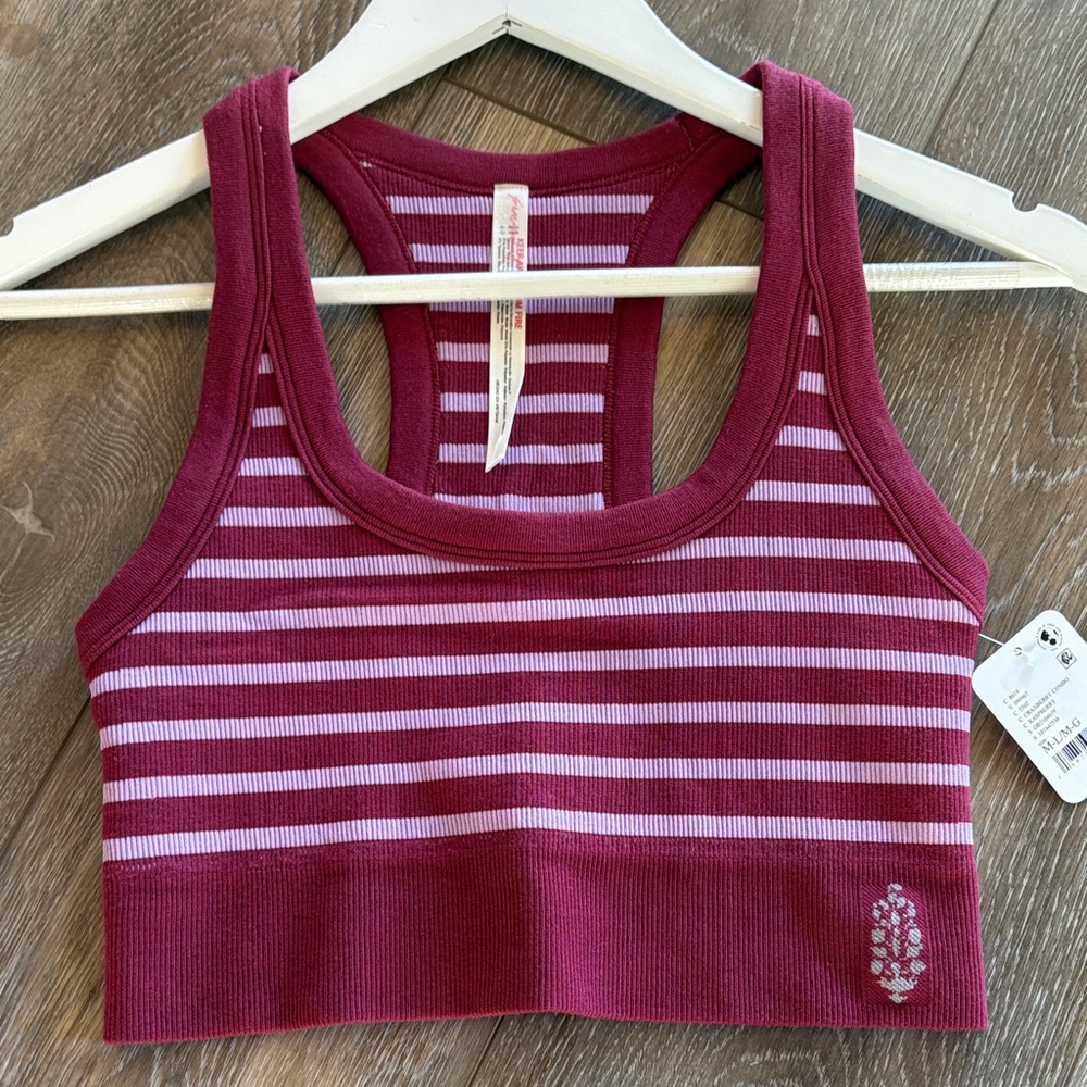 FP Movement by Free People Striped Crop Top in Burgundy and Pink